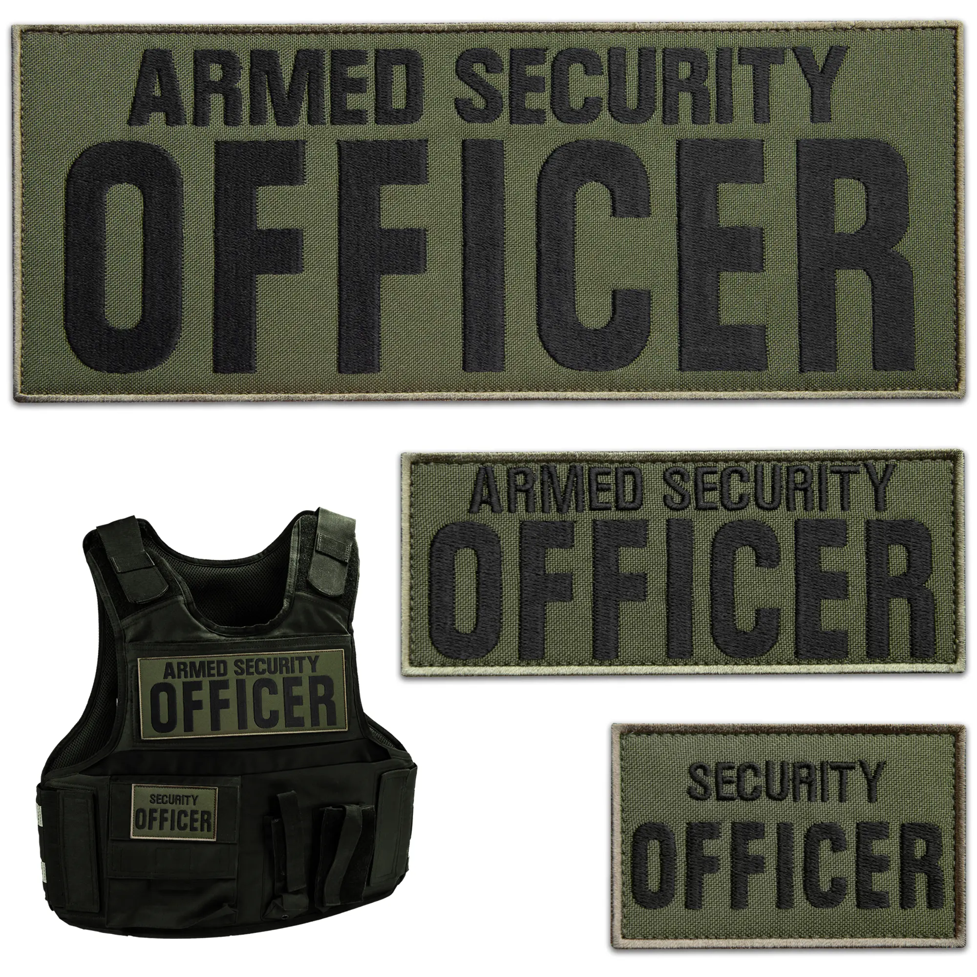 Bluyellow 3Pcs Armed Security Officer Patch Set, Embroidered Armed Security Patch for Vest, Jacket, Uniform, Hat, Fits Security Vest for Security Guard, Hook and Loop Security Badge, Green