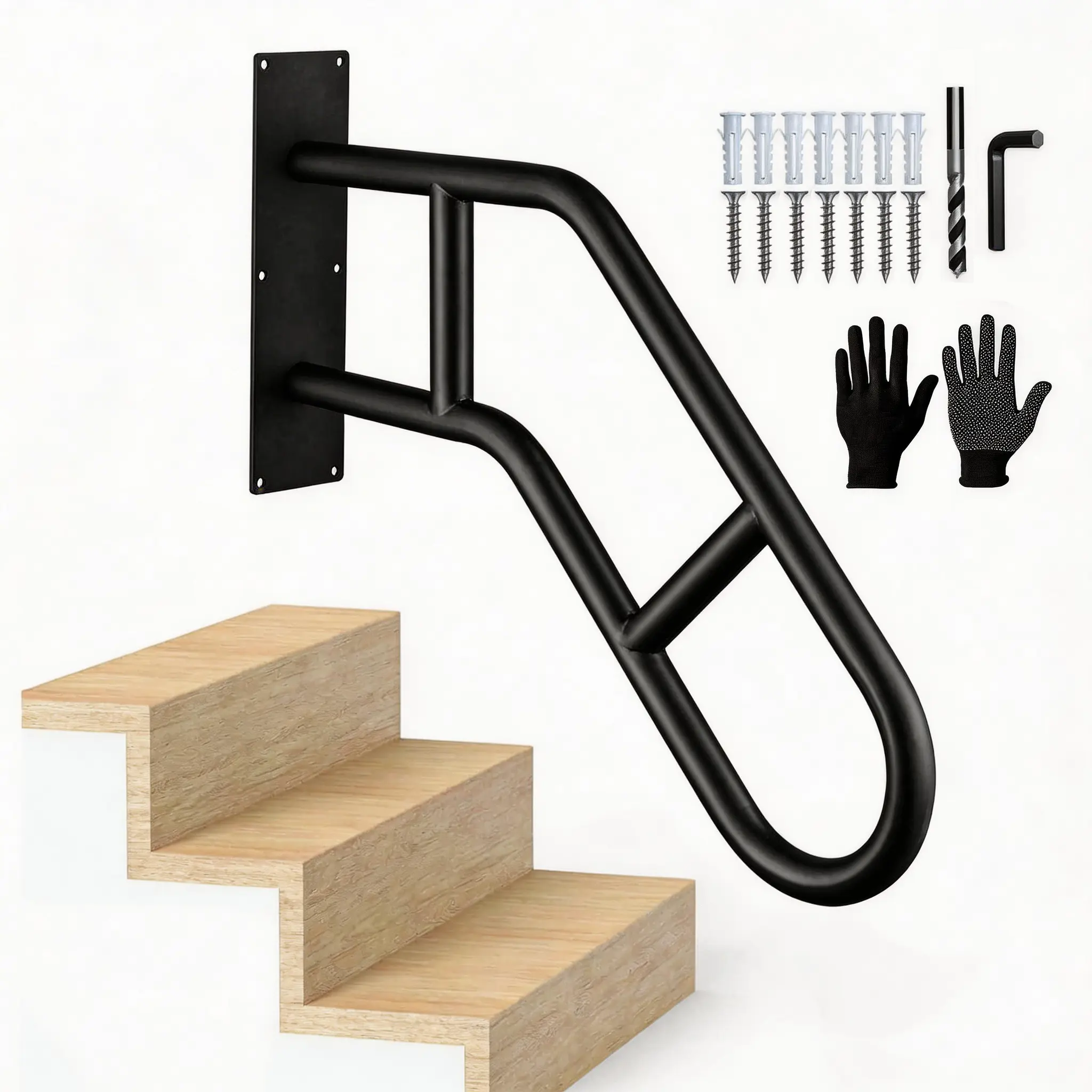 U-Shaped Step Handrail for 1-3 Indoor Stairs, 22.8" Safety Grab Bar for Elderly, Kids & Mobility Aid, Wall Mounted Non-Slip Railing for Low Steps & Doorways