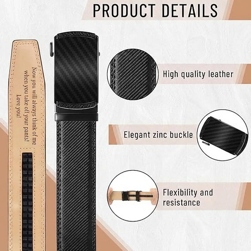 Engraved Men's Ratchet Belt - Personalized Leather Slide Belt with Automatic Buckle - Funny Valentine's Day Gift for Husband Boyfriend