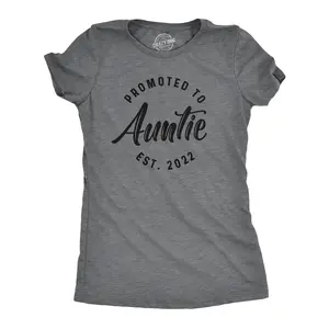Crazy Dog Womens Promoted to Auntie 2025 and 2026 Graphic T Shirt New Baby Family Tee Funny Womens T Shirts Cute Vintage Fashion Casual Ladies T-Shirt Gift Funny Aunt Top Women's Novelty Tees Dark Grey