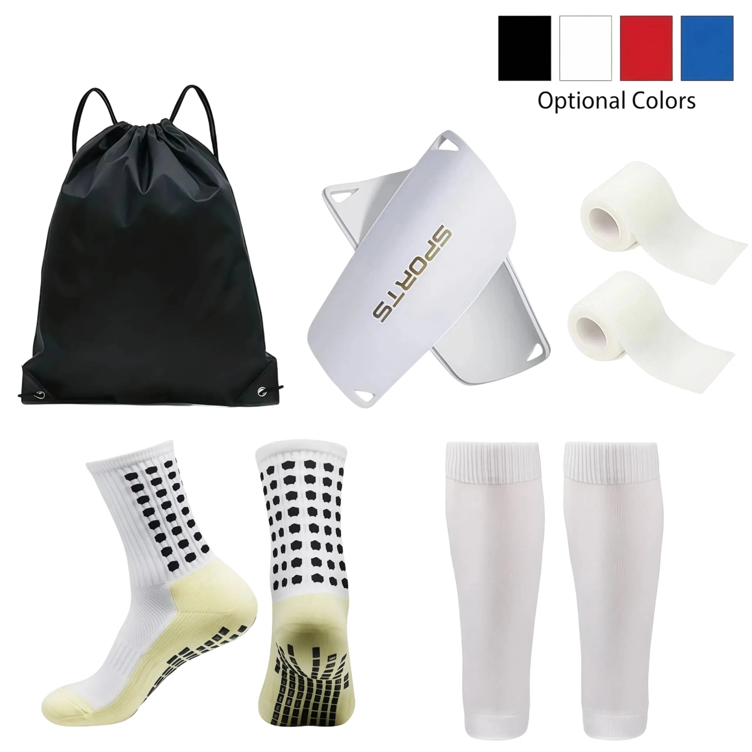 5-Piece Soccer Shin Guard Set with Grip Socks, Calf Sleeves, Sports Tape & Carry Bag for Youth and Adults