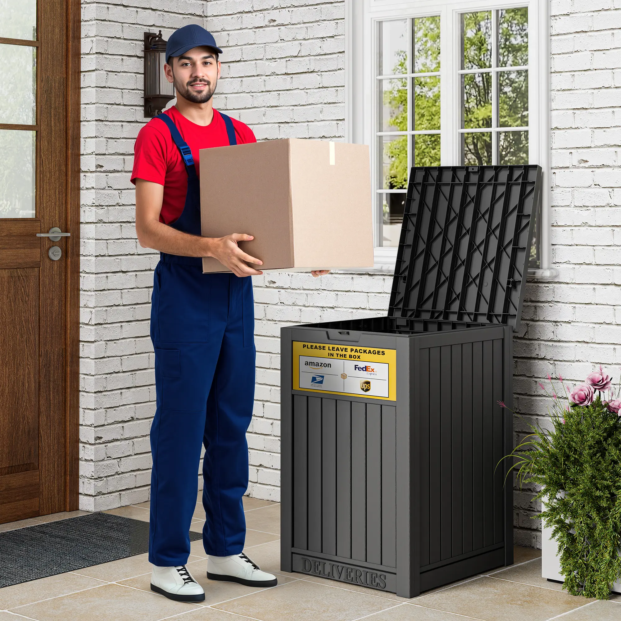 Labeled Outdoor Package Locker, Lockable Security Design, Waterproof, 48-Gallon Capacity. Summervibes Labeled Outdoor Package Locker, Lockable Security Design, Waterproof, 48-Gallon Capacity. Summervibes