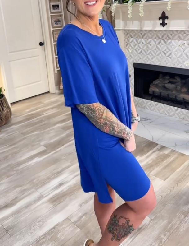 Women Plus Size 2 Piece Outfits  Lady Basic Crewneck Short Sleeve Tunic Tops and Skinny Biker Shorts Sets Tracksuits Casual Soft Womenswear