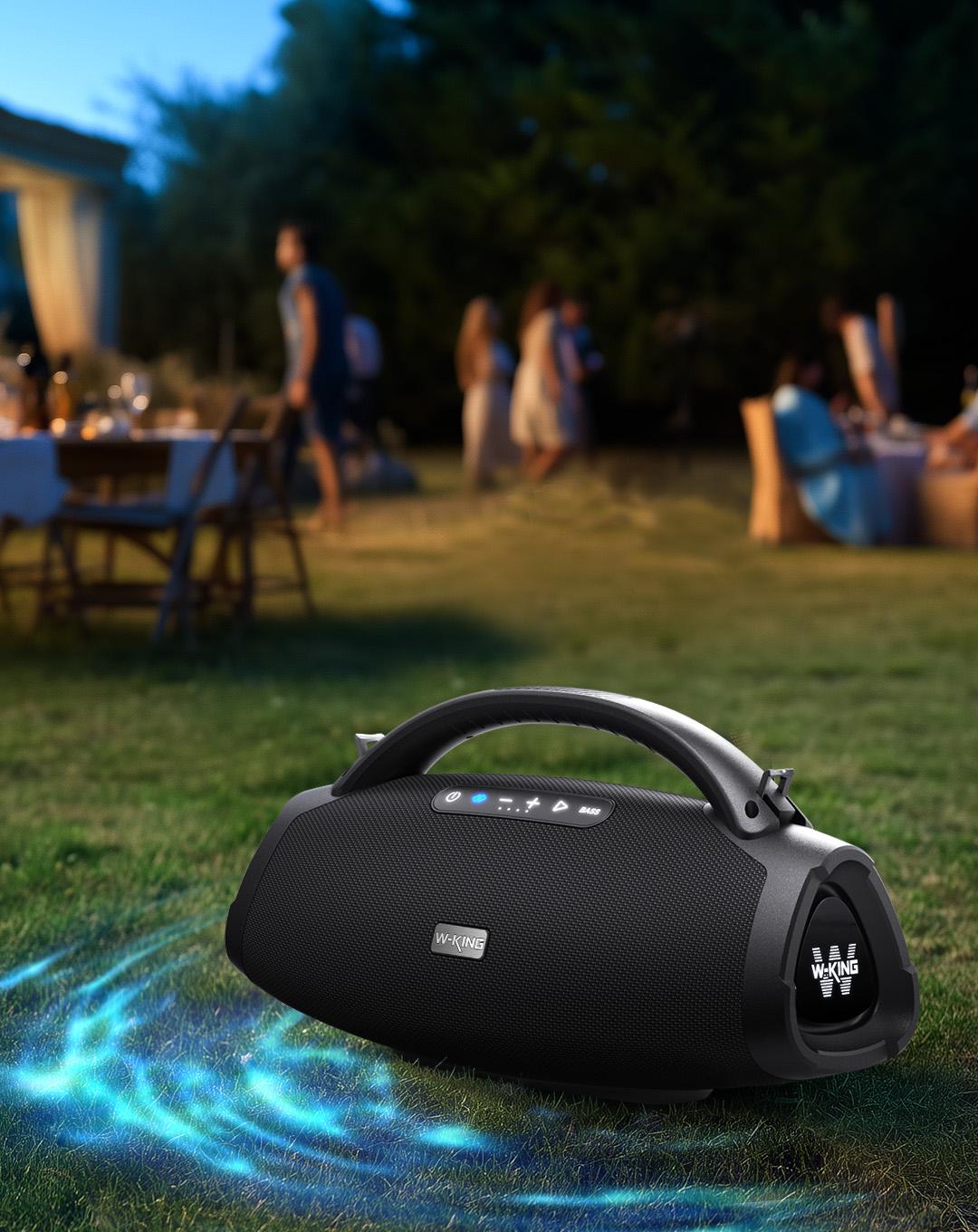 W-KING 330W Peak Bluetooth Speaker, 2 Mics 7.5" Subwoofer, IPX7 Waterproof EQ App Fast Charge 24H Play Guitar Charging Portable