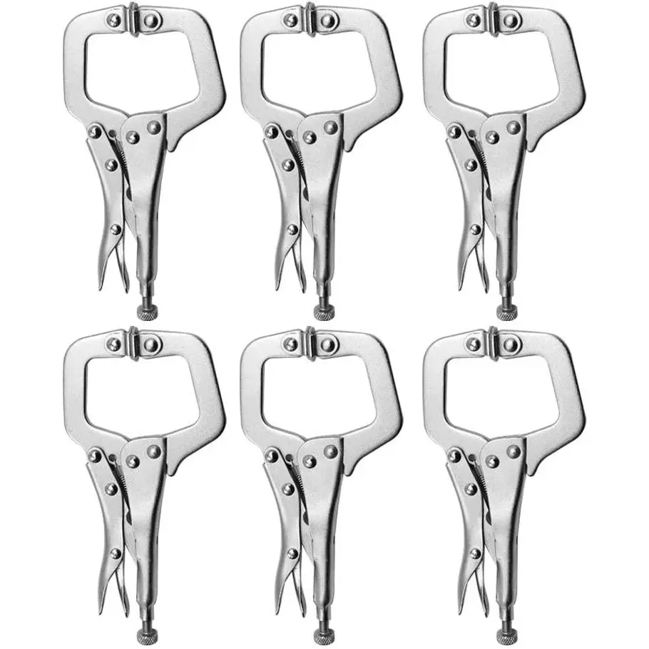 6-Pack 6-Inch Locking C-Clamp Pliers with Swivel Pads, Alloy Steel Chrome-Vanadium Alloy Build, Versatile Open Jaws for Craftsmen Home Workshop, 6 X 6 Inch Locking C-Clamp Plier