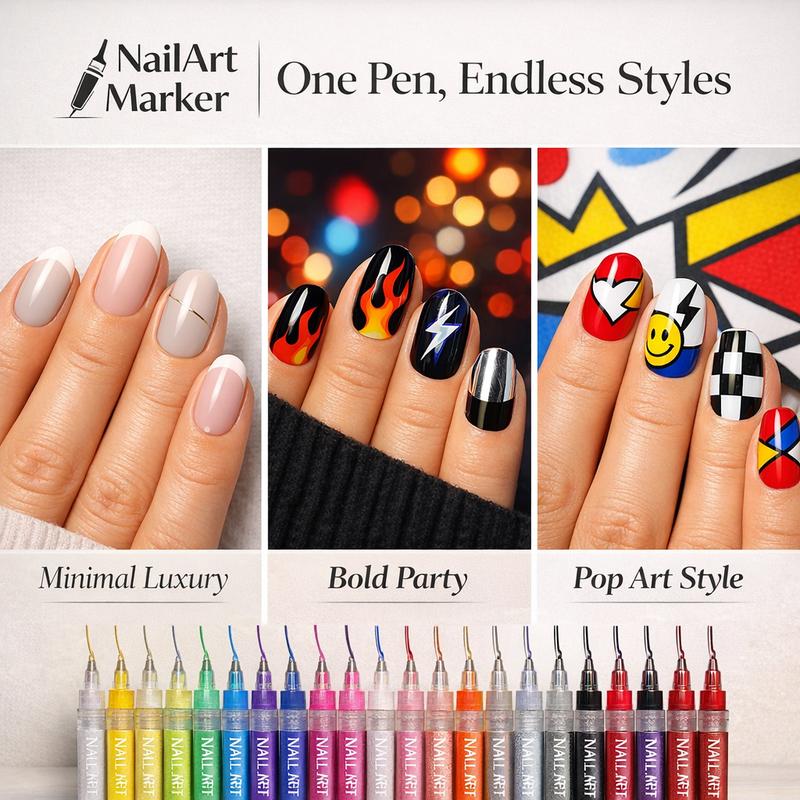 12-Color Nail Art Doodle Pens Set, Quick-Dry Water-Based Acrylic Markers for DIY Manicure, 3D Dot & Stitch Embroidery Nail Painting, Home & Salon