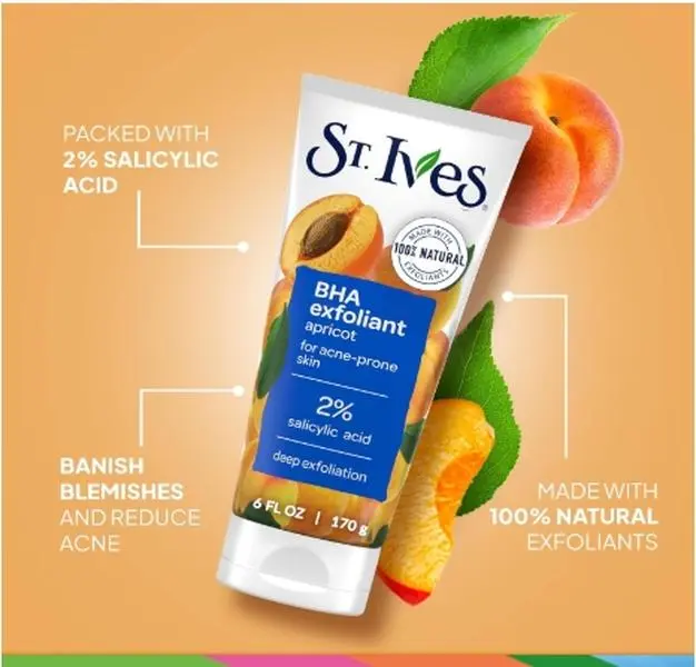 St. Ives Acne Control Face Scrub with Apricot & 2% Salicylic Acid, Deep Cleanse to Exfoliate & Smooth Skin, Dermatologist-Tested for Acne-Prone Skin, 6 fl oz, Cleanser, Powder, Smoothing, Youth, Cruelty Free, Squeeze, Physical, Natural Exfoliants, Walnut