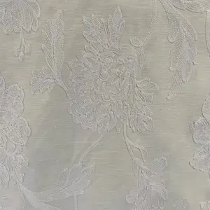 Arras Navy Embroidered Cotton Curtain Fabric by the Yard | 54