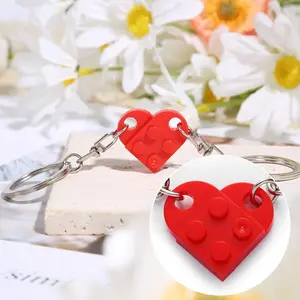 Heart Brick Keychain for Couple, Matching Assembled Heart Shape Brick Charm Keyring for Women Men