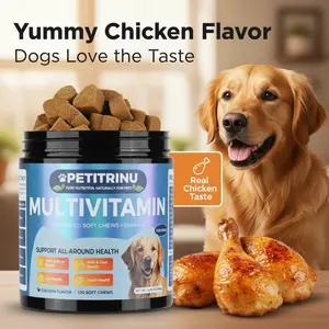 PETITRINU Dog Multivitamin, Soft Chews - 120, Chewable Treats, Chicken Flavor, Treats for All-Around Health: Joint & Bone, Skin & Coat, Gut & Heart Support, Advanced Formula for of All Sizes (10-80+ lbs), Natural Pet Nutrition, Made in USA, dog vitamin