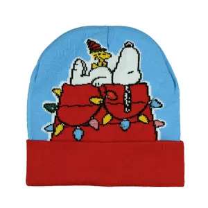 Peanuts Beanie Adult Snoopy and Woodstock Christmas Cuff Knit Light Up Hat
