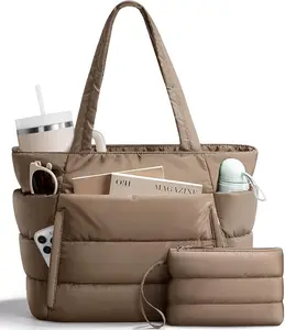 Westdeer Puffer Tote Bag for Women, Lightweight Puffy Handbag with Compartments, Quilted Shoulder Bag for Work, Travel, Gym