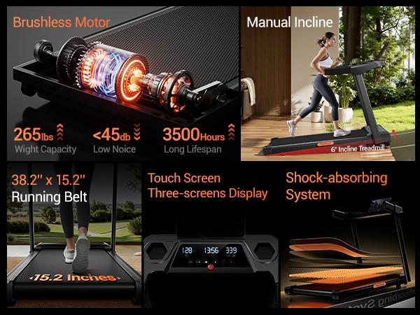 Incline Treadmill with Handle for Home and Office, Folding Treadmills with 300 Lbs Weight Capacity, 3.0HP Quiet Walking Pad Treadmill, Three LED Screen Display SpringStatements