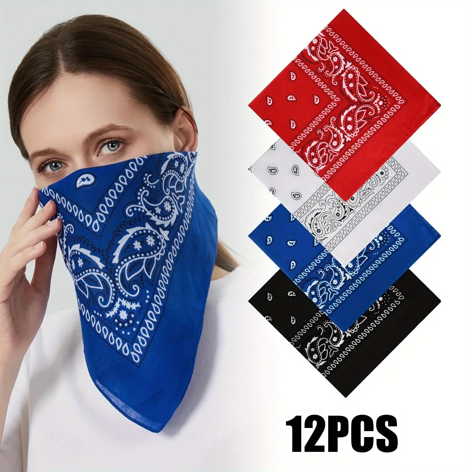 Unisex 12-Pack Assorted Colors Cotton Bandana Scarves, 22x22in Square Printed Paisley Handkerchiefs, Absorbent Double-Sided Full Hemmed Scarves for Daily Wear, Colorfast, Machine Washable, Low-Heat Ironable, Highly Recommend to Wash Before First Use, Band