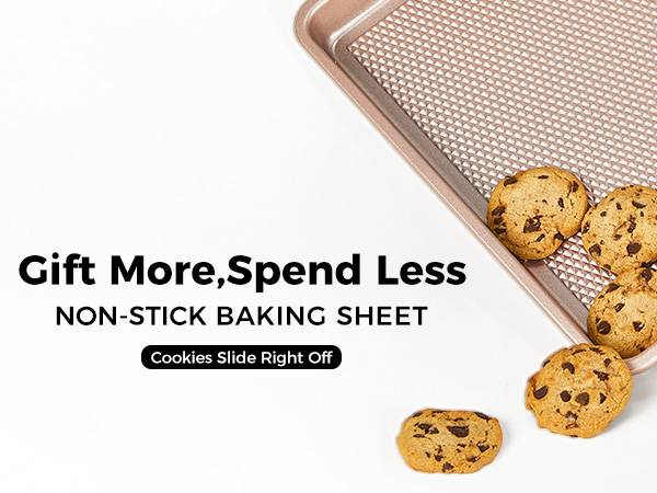 [BF&CM]HONGBAKE Diamond-Texture Baking Sheet Pan Set, Non-Stick Cookie Sheets, Teflon-Free Heavy Duty Bakeware - 3 Sizes, Baker, Pink Kitchenware Cooking