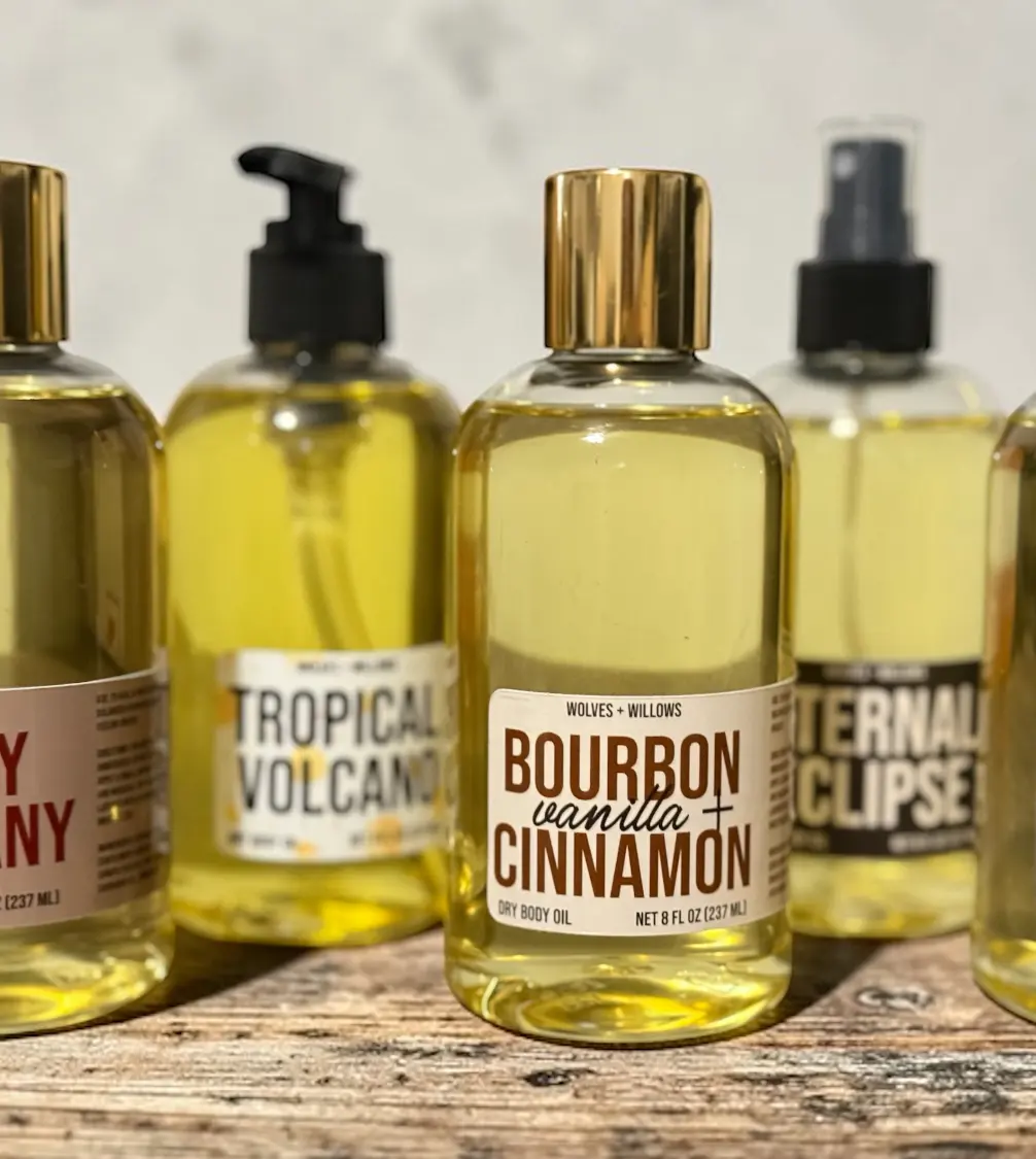 8 ounce Masculine Wolves & Willows Dry Body Oil - Choose Your Scent - Non-Toxic Phthalate-Free Formula
