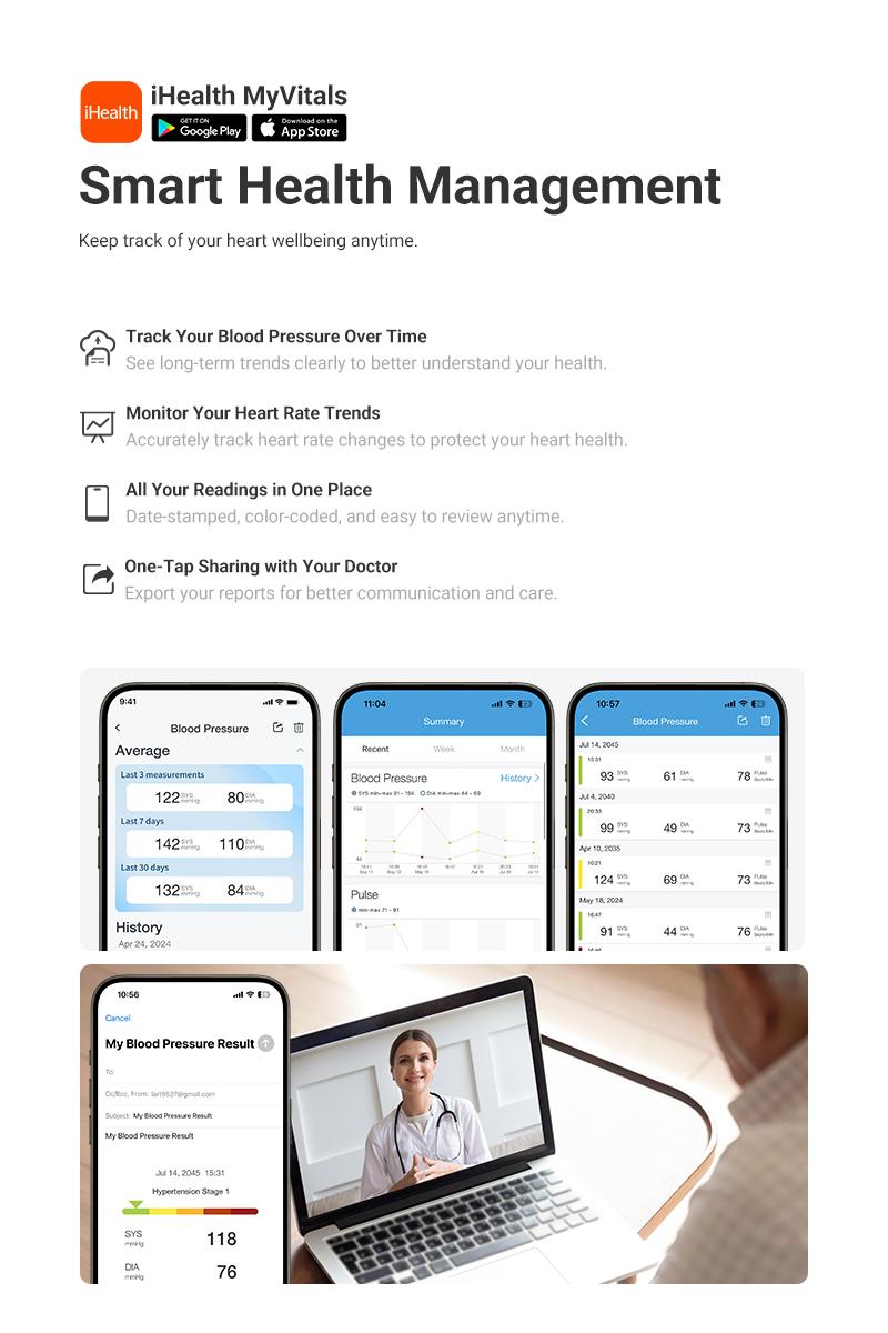 iHealth Track Pro Upper Arm Blood Pressure Monitor, Full-View LED Screen​, Body & Cuff Detection, App-Enabled for iOS & Android, Adjustable Cuff Large Adults Arm Friendly