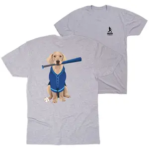 Baseball Short Sleeve T-Shirt - Dinger the Baseball Dog (Back Design)