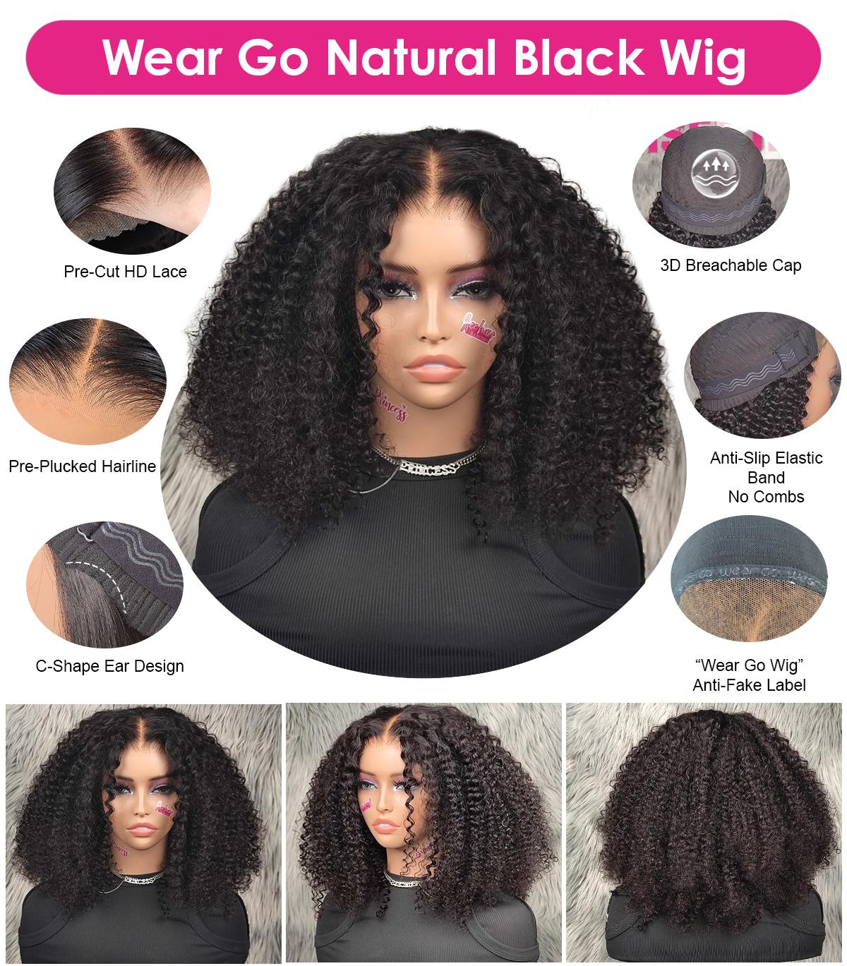ISEE Wear Go V5 Kinky Curly Pre Bleached Knots Pre Cut 6*4 HD Lace Glueless Human Hair Wig Beginner Friendly New Year Gifts for Girlfriend/Wife/Family#SpringStatements