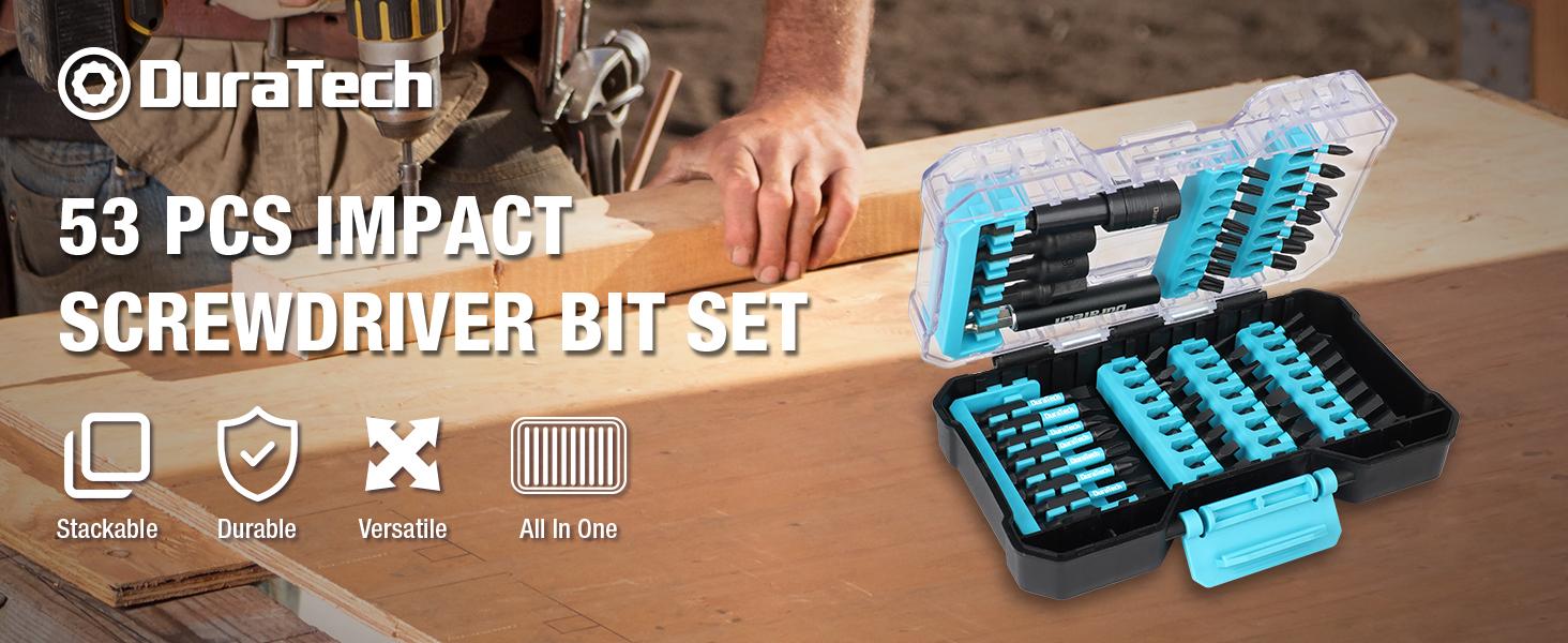 #JumpstartSale DuraTech 53 Pack Impact Screwdriver Bit Set with Tough Case, S2 Steel Security Torx Bit Set, CNC Machined Tips, 1" & 2" Long Impact Bits with extendable bit holder and magnetic nut driver