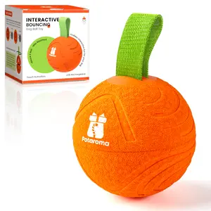 Potaroma Dog Ball Toys with Rope, Interactive Motion Activated 3 Mode Automatic Bouncing Ball Toys Durable E-TPU Material for Medium/Large Dogs, USB Rechargeable 3.2 Inches