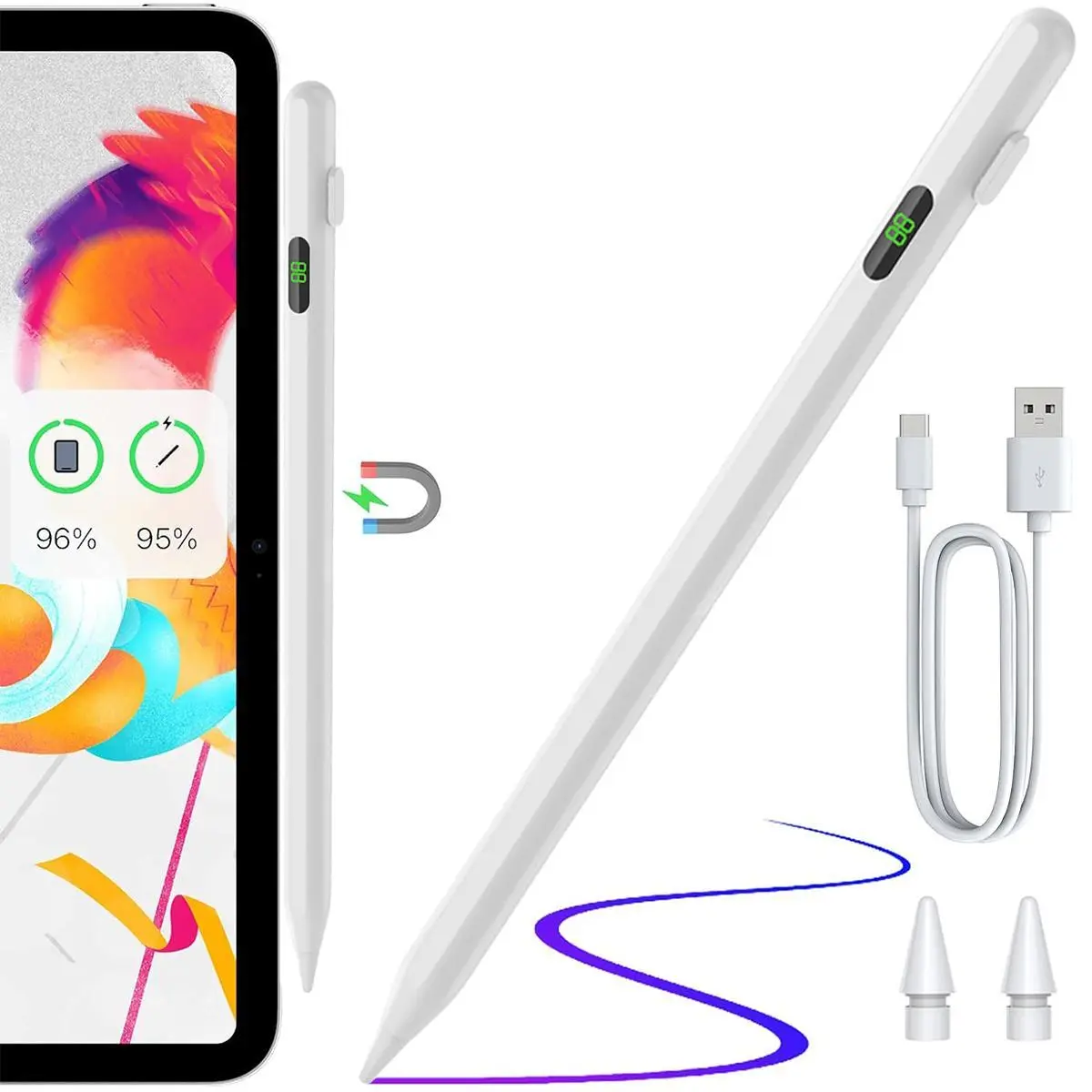 iPad Stylus Pen with Fast Charging, Palm Rejection, Tilt Sensitivity & Pixel-Perfect Precision, Compatible with 2018-2022 iPad Mini/Air/Pro, Tablet Touchscreen Accessory, Mothers Day Gift for Her, Accessories, Touch Screen Pen tiktokshopbacktoschool, Whit