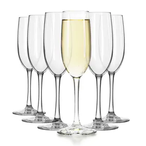 Libbey Champagne Flutes Set, 8 Oz Elegant Stemmed Flute Glasses Set of 6, Dishwasher Safe Sparkling Wine Glass Mimosa Glasses for Parties Weddings