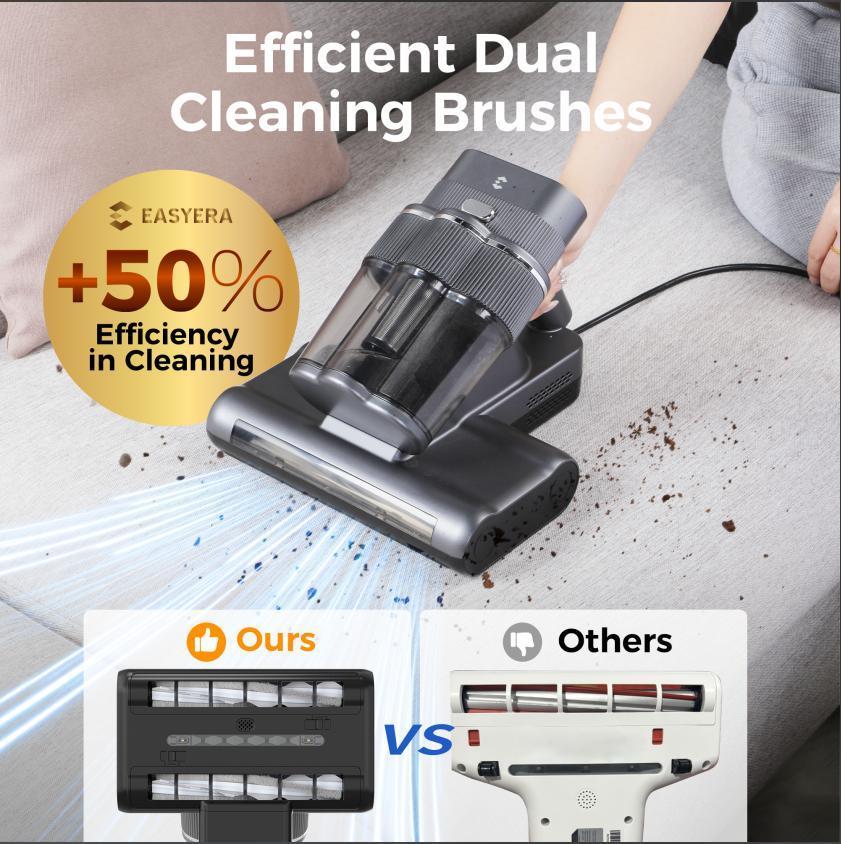 EASYERA Mattress Vacuum Cleaner for Dust Mite Cleaning, Anti-allergen Bed Vacuum with Auto UV-C Light & Heating & 20kPa Strong Suction & Dual Brushes & Triple-Cup Handheld Vacuums Cleaner for Pet Couch Sofa Bed