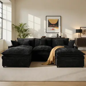 ALTRIGUS 108" U Shaped Couch, Modular Sectional Sofa, 3-Seater Comfy Cloud Couch, Set of Modular Pieces with Movable Ottoman, Deep Seat Couches for Living Room, Chenille