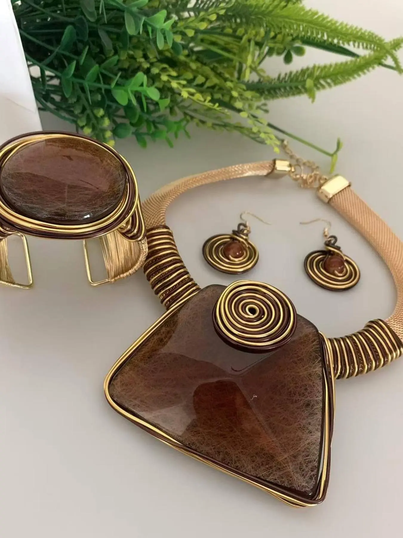 Vintage Boho Maximalist Style Adjustable Jewelry Set, Fashion Earrings and Pendant Necklace for Parties and Daily Outfits, Trendy Versatile Exquisite Elegant Matching Accessories, Great Birthday Gift