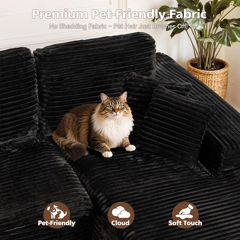 【2 Packages Shipping】105.86" L-Shaped Boneless Sectional Cloud Couch Corduroy Velvet Modular with Chaise No Assembly Required Sofa Living room furniture，real boneless couch