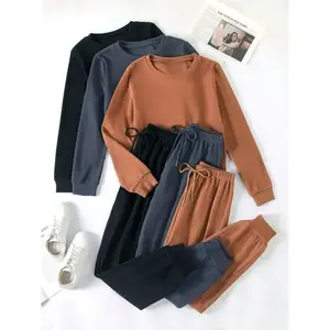 3 Sets of Cozy Women's Solid Casual Lounge Sets - Long Sleeve Round Neck Tops & Jogger Pants for Fall - Comfortable Relaxed Fit, Soft Fabric, and Versatile Style Loungewear Pajama Polyester Nightwear Winter Womenswearshop