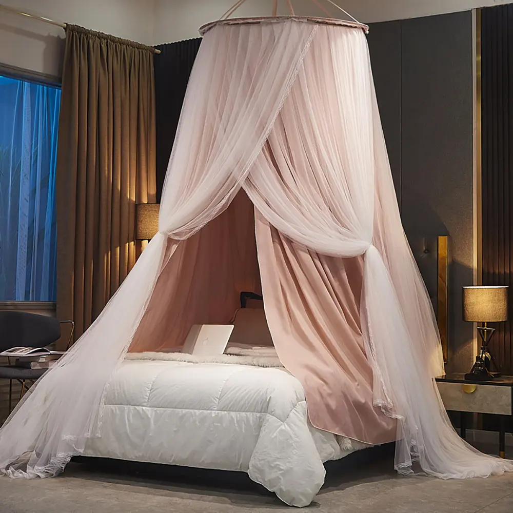 Bed Canopy for Girls & Adults, Round Dome Lace Princess Canopies Netting, Elegant Double Layer Bed Canopy Drapes for Decoration, Playing,Reading,Sleepping