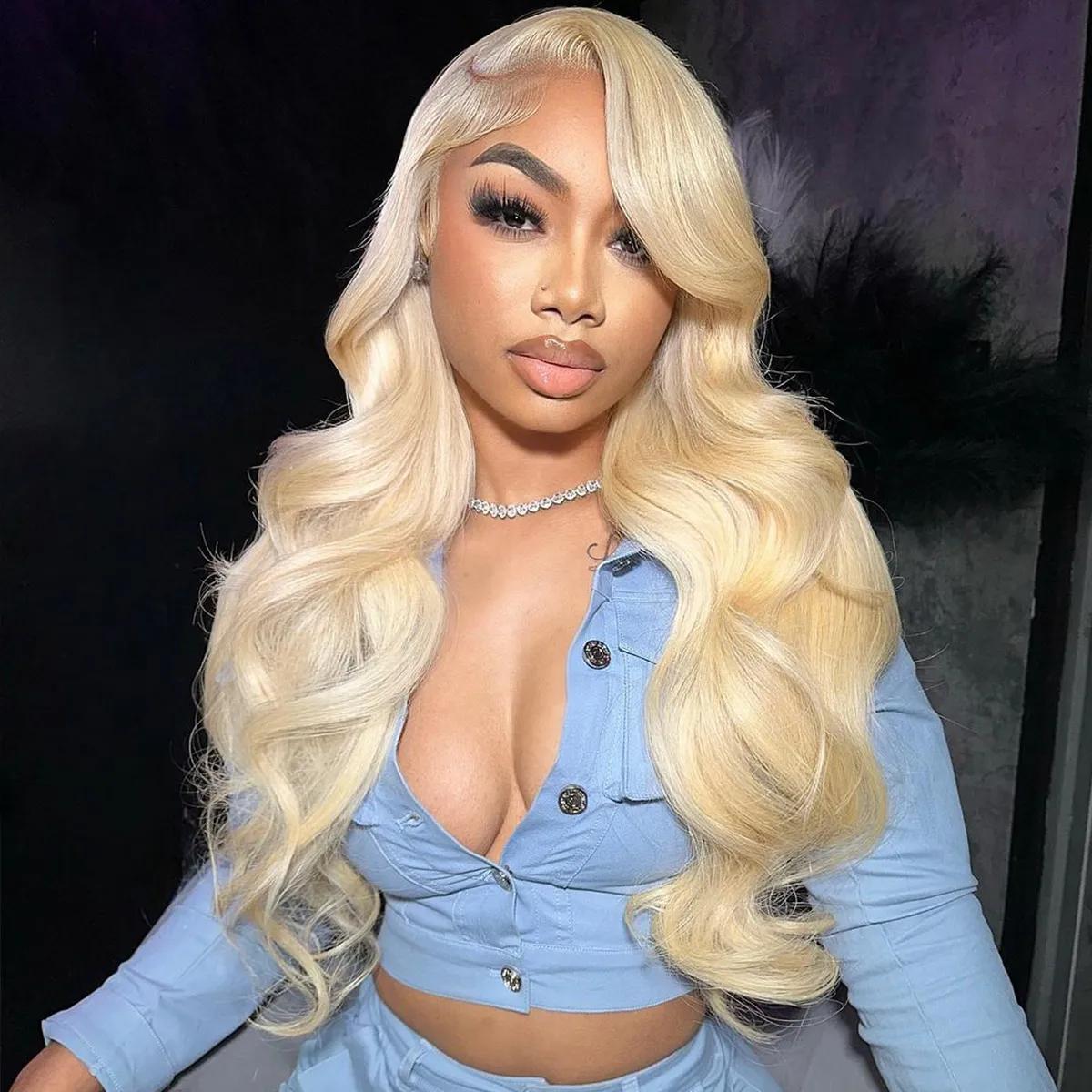 Pizazz Hair 613 Blonde Body Wave Lace Front Wig Human Hair 13x6 HD Transparent Lace Front Wigs Human Hair  with Pre Plucked Natural Hairline