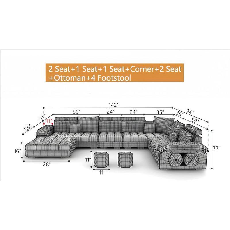 Selena Modular Tufted Sectional With Chaise(Dark Grey & Light Grey)