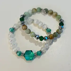Live Exclusive Green Quartz & White Selenite Stack  Set
