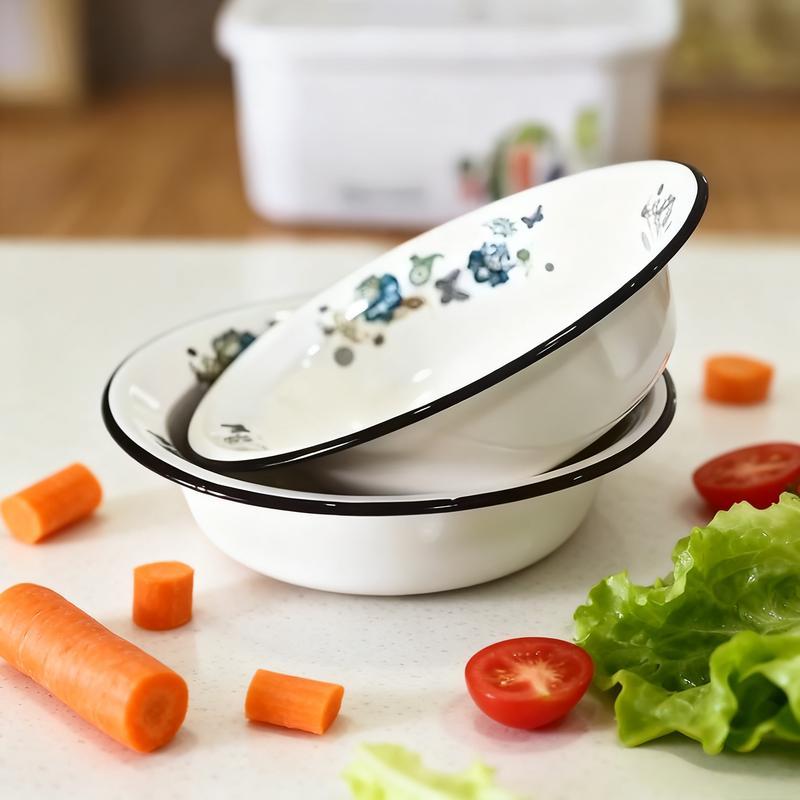 Retro Design Enamel Soup Bowl Thickened Style Scratch-Resistant for Instant Noodles Ideal for Camping and Outdoor Picnics Non-BPA Free Tableware for Household Mixing and Kitchen Washing Supplies Basin