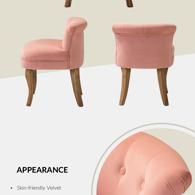 Hulala Moises Velvet Vanity Stool, Dressing Tufted Stool Chair with Solid Wooden Legs, Skin-friendly Velvet, Comfy Upholstered Backrest, Easy Assembly, for Bedroom, Living Room, Powder Room chair