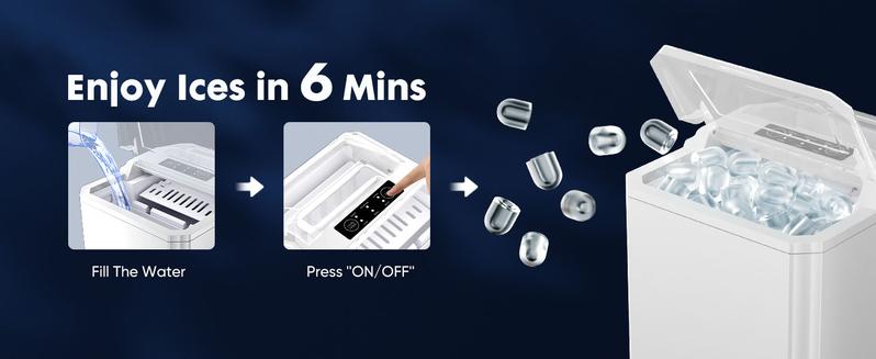 Ice Maker, Portable Ice Machine Self-Cleaning, 9 Cubes in 6 Mins, 26 lbs/24Hrs, 2 Sizes of Bullet Ice for Home Party Office Kitchen Utensils