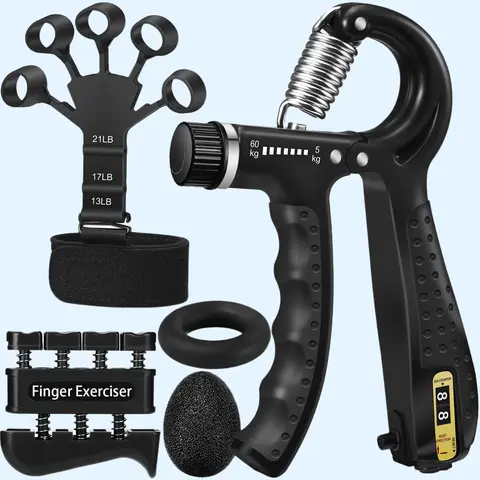 BTFSOUL Silicone Grip Strength Trainer Kit - 4 Lbs Finger Exerciser, Hand Extension Tool, Forearm Ring - Adjustable Ergonomic Design, Multi-Level - Enhance Hand & Finger Strength - 3 Years/24/7 Support for Athletes (Muscle Building/Injury Recovery)