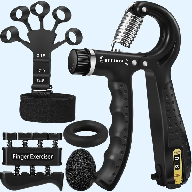 BTFSOUL Silicone Grip Strength Trainer Kit - 4 Lbs Finger Exerciser, Hand Extension Tool, Forearm Ring - Adjustable Ergonomic Design, Multi-Level - Enhance Hand & Finger Strength - 3 Years/24/7 Support for Athletes (Muscle Building/Injury Recovery)