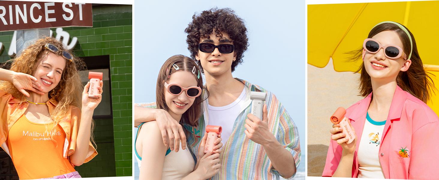 JISULIFE Mini Portable Fan 5000mAh USB 5 Wind Speeds 3.5-18 Hours Compact Travel Friendly with Lanyard for Outdoor Use