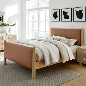 Maven Full Size Vegan Leather Upholstered Platform Bed in Tan Oak