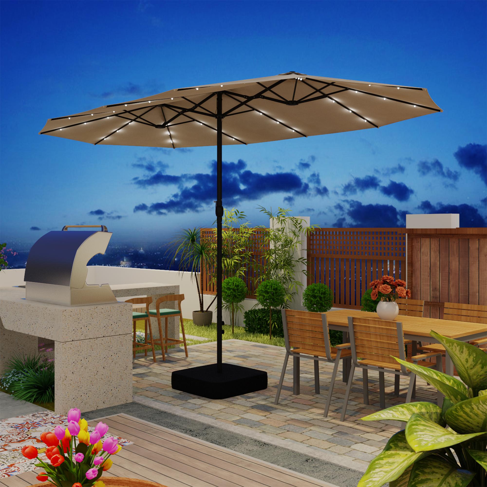 FUFU&GAGA 15ft Large Solar Umbrella Outdoor Patio Yard Umbrella Double-Sided Rectangle Market 36 LED Lights Patio Umbrella with 12 Sturdy Ribs