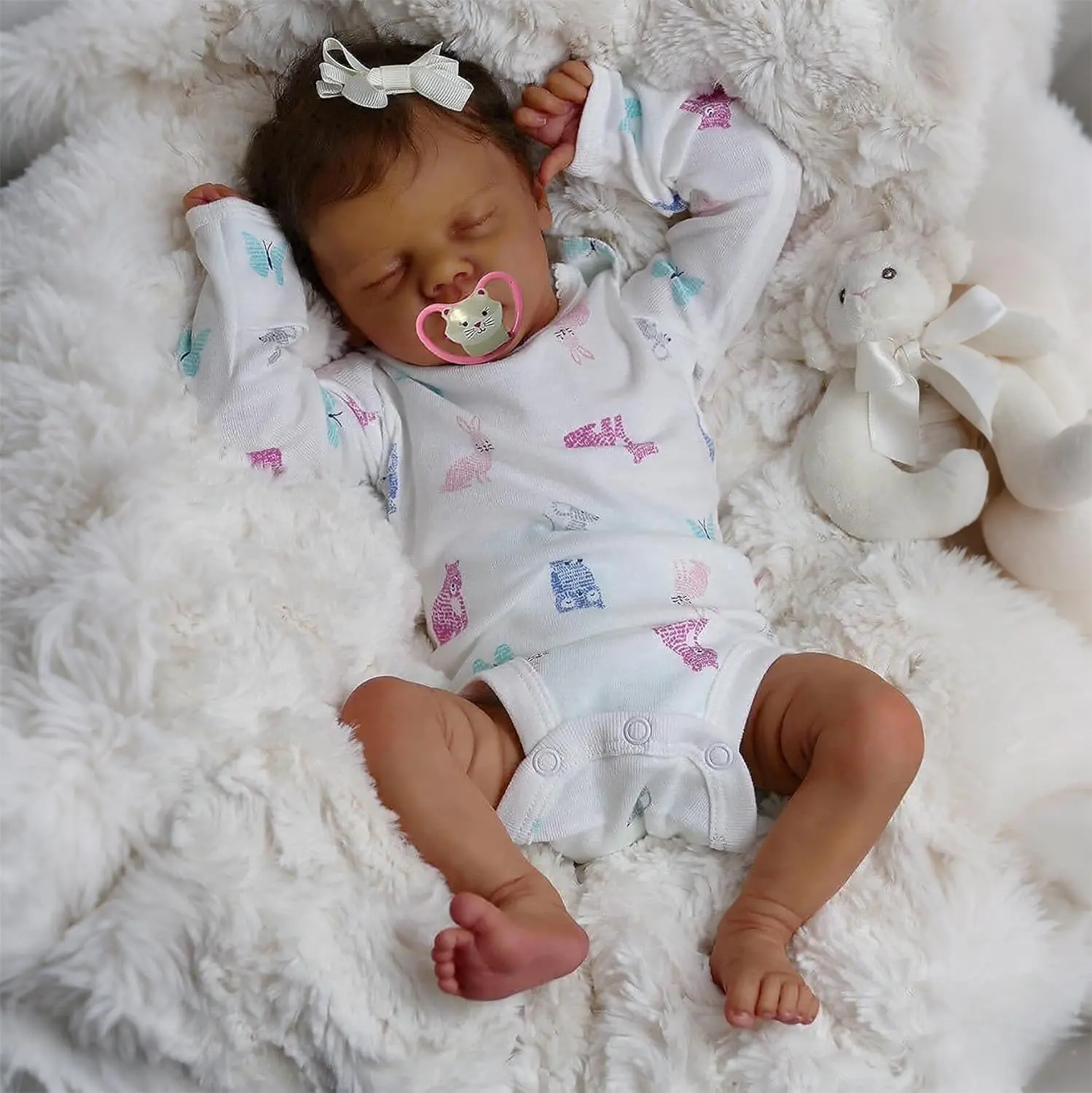 18-Inch Vinyl Reborn Doll, Lifelike Dolls with Closed Eyes, Full Limbs, Soft Cloth Body, Rooted Hair, Powder Scent and Clothes Suit, Soft Stuffed Toy for Kids’ Birthday Gifts, Soft Stuffed Dolls, Baby Doll