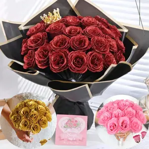 Set of 20 2.76-inch sparkling roses, DIY glitter artificial flower bouquet, long-lasting artificial flowers, suitable as anniversary gifts, engagements, weddings, home, office, kitchen, party, bedroom decorations