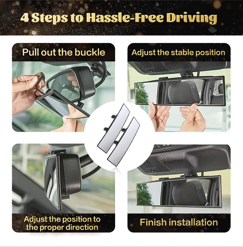 11.81" Panoramic Convex Rearview Mirror | Interior Clip-On Wide Angle for Effective Blind Spot Reduction | HD Visibility, Universal Fit for Car/SUV/Trucks