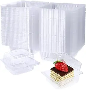 100PCS Clear Plastic Hinged Food Containers with Lids, Disposable To Go Clamshell Boxes for Cake, Pastry, Salad, Dessert