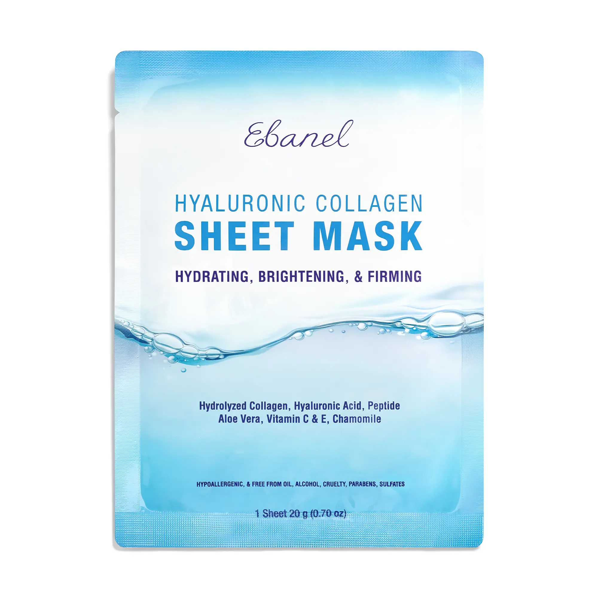 Ebanel Hyaluronic + Collagen Face Mask 1-Pack - Firm, Brighten, Hydrate - Infused with Aloe Vera & Collagen Peptides for Soothing Repair, Gift for Glowup, Ideal for Acne Prone, Flawless, Radiant Skin