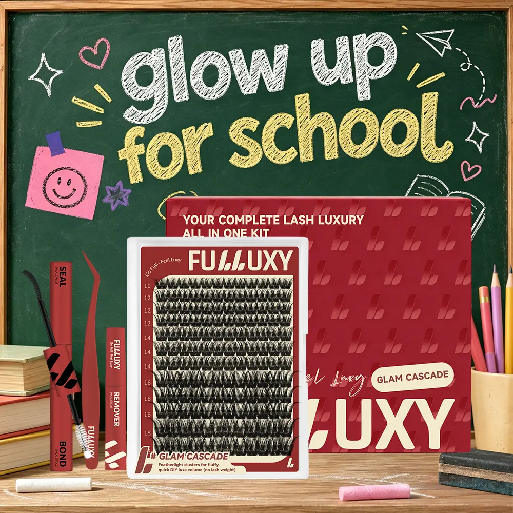 Fulluxy GLAM CASCADE Kit Everyday Luxe Volume, Long-Lasting & Easy DIY | Complete Set with Glue Remover & Tweezer for Beginners | One Layer = Bold, Luxe Volume
